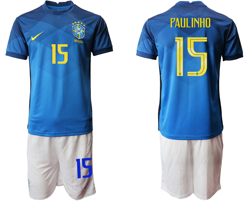 Men 2020-2021 Season National team Brazil away  blue #15 Soccer Jersey